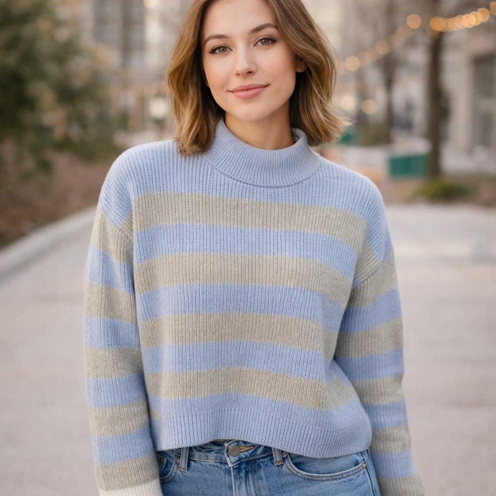 NWT Sincerely Jules Bell Sleeve Mockneck Blue Gray Sweater in M